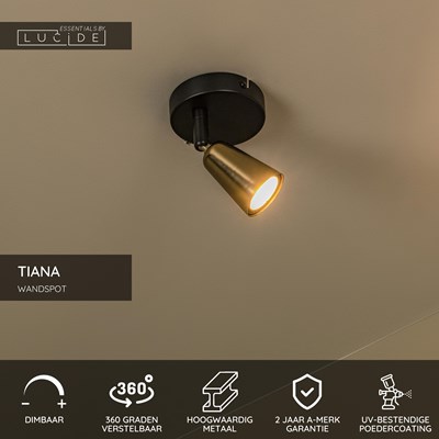 Lucide TIANA - Wandspot / Wandlamp - 1xGU10 - Wandlicht of plafonnière - Champagne kleur | Essential